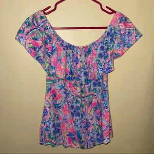 Lilly Pulitzer S off the shoulder blouse La Fortuna multi dancing on deck